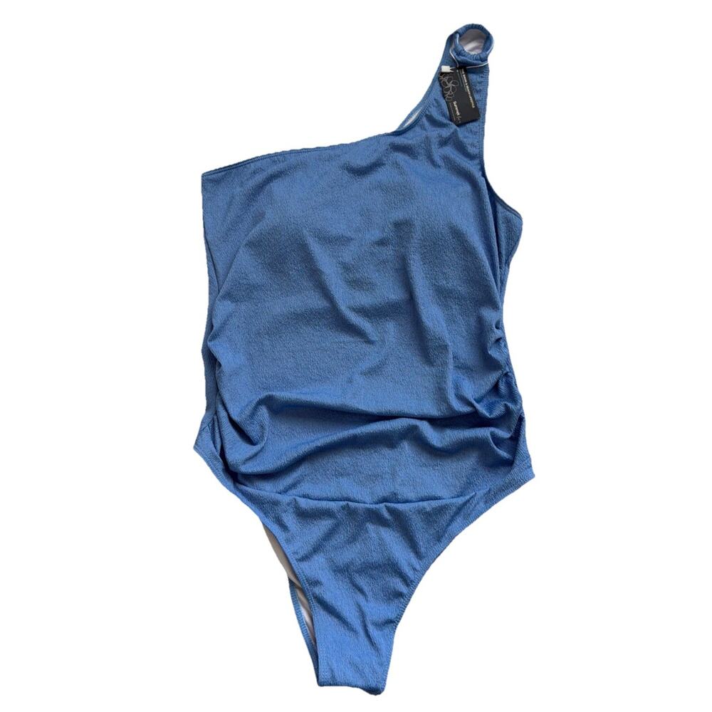 Summer Mae Maternity Swimsuit NWT XL Blue One Shoulder Ring One Piece Ruched - Picture 12 of 12
